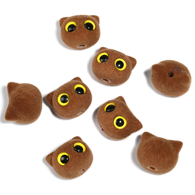 Wholesale 20pcs/pack Flocked big eye cat head beadable DIY accessories