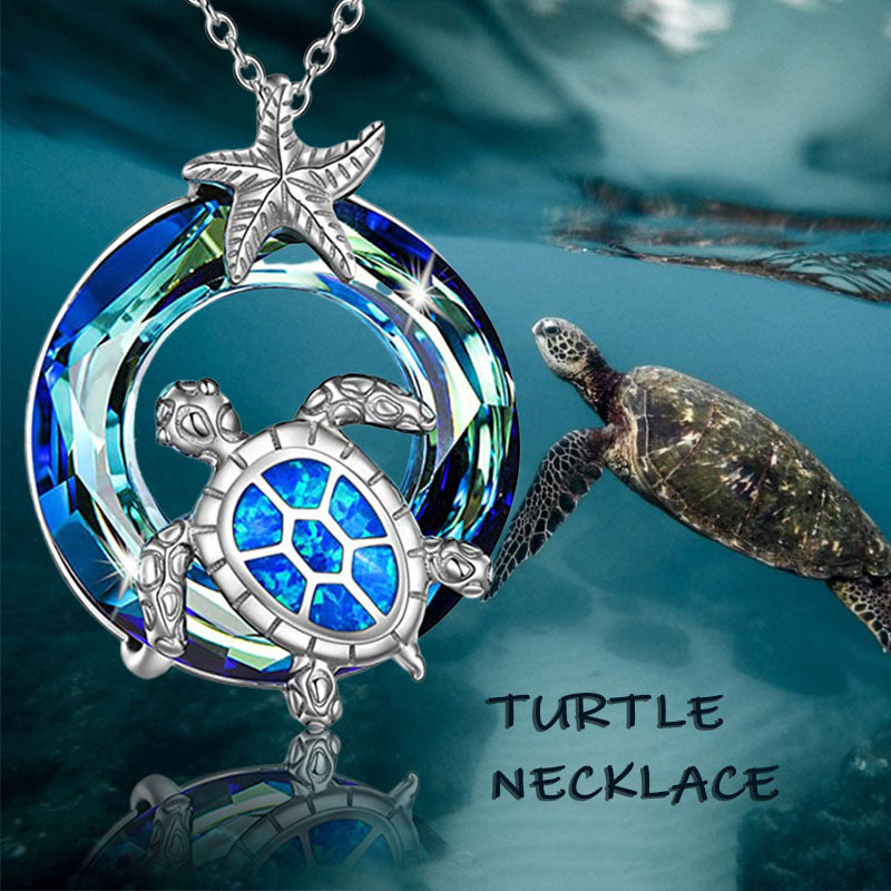 Wholesale  pendant round turtle starfish glass crystal necklace turtle clavicle chain