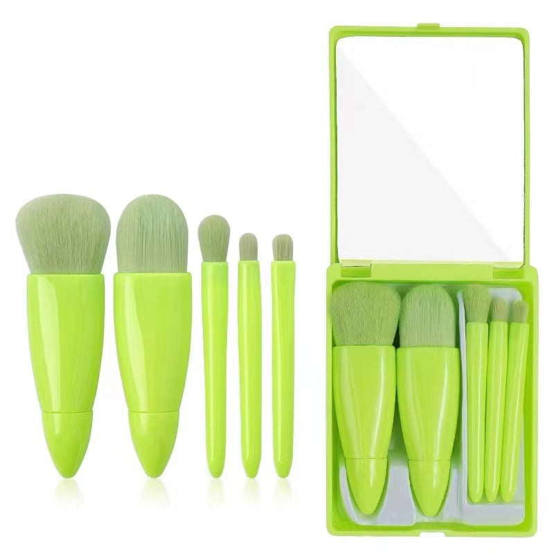 Wholesale Portable 5 Pcs Makeup Brush Travel Set with Mirror Mini Powder Brush Foundation Brush Eye Shadow Brush