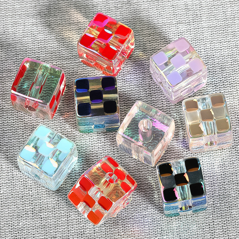 Wholesale 30PCS/PACK 14mm Checkerboard Square Through Hole Acrylic Beads