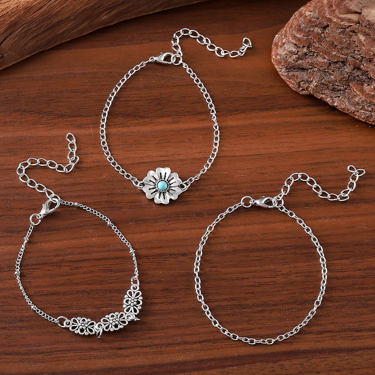 Wholesale Bohemian turquoise carved openwork flower bracelet