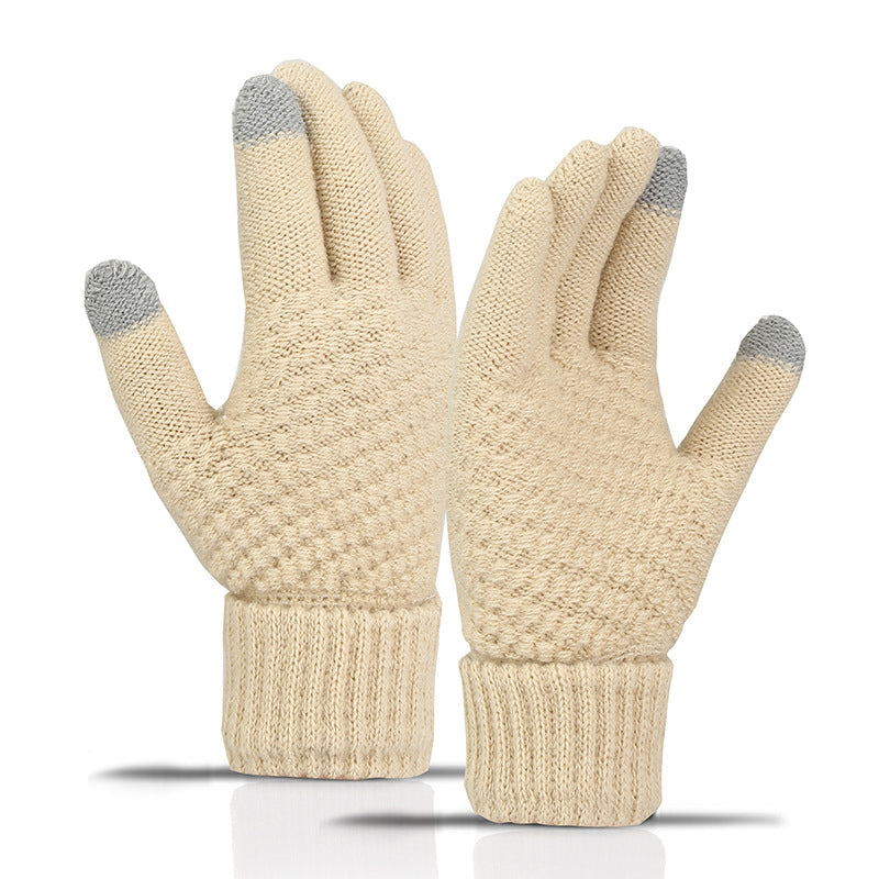 Wholesale Winter Velvet Thickened Cute Cycling Touch Screen Warm Wool Knitted Gloves
