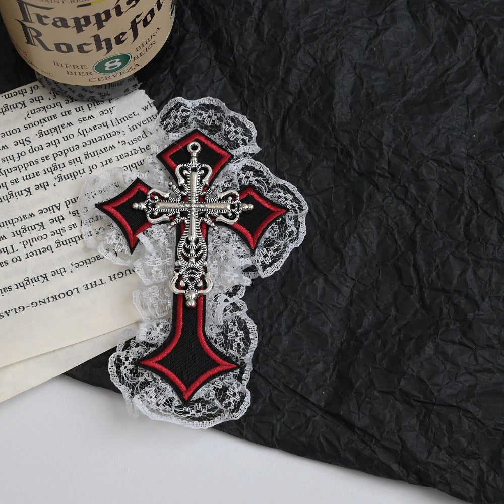 Wholesale Dark Punk Cross Hairpin Gothic Style Lace Edge Hair Clip