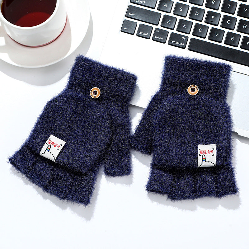 Wholesale Plush Autumn and Winter Half Finger Flip Warm Knitted Wool Gloves