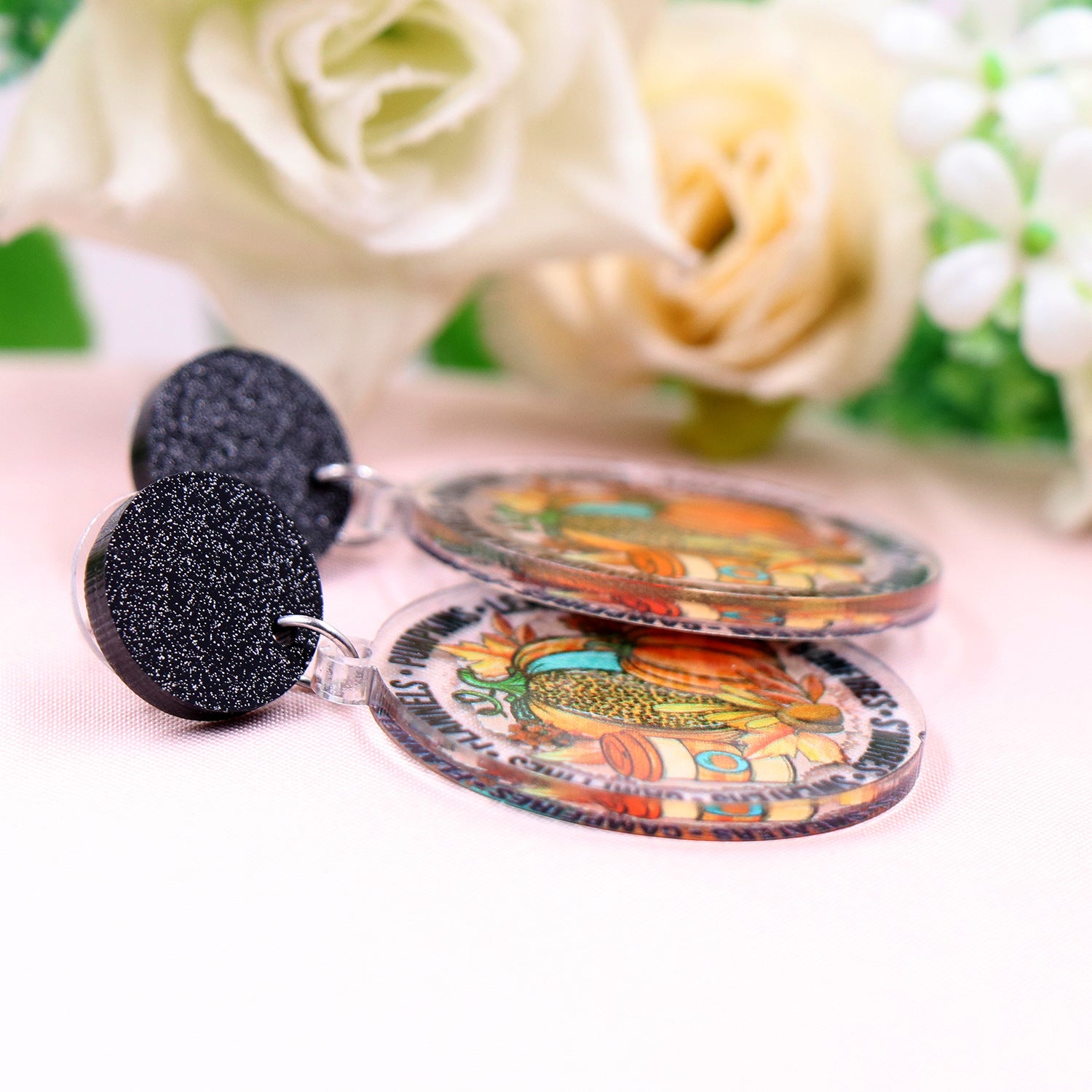 Wholesale Autumn Thanksgiving Harvest Festival Acrylic Pumpkin Laser Earrings