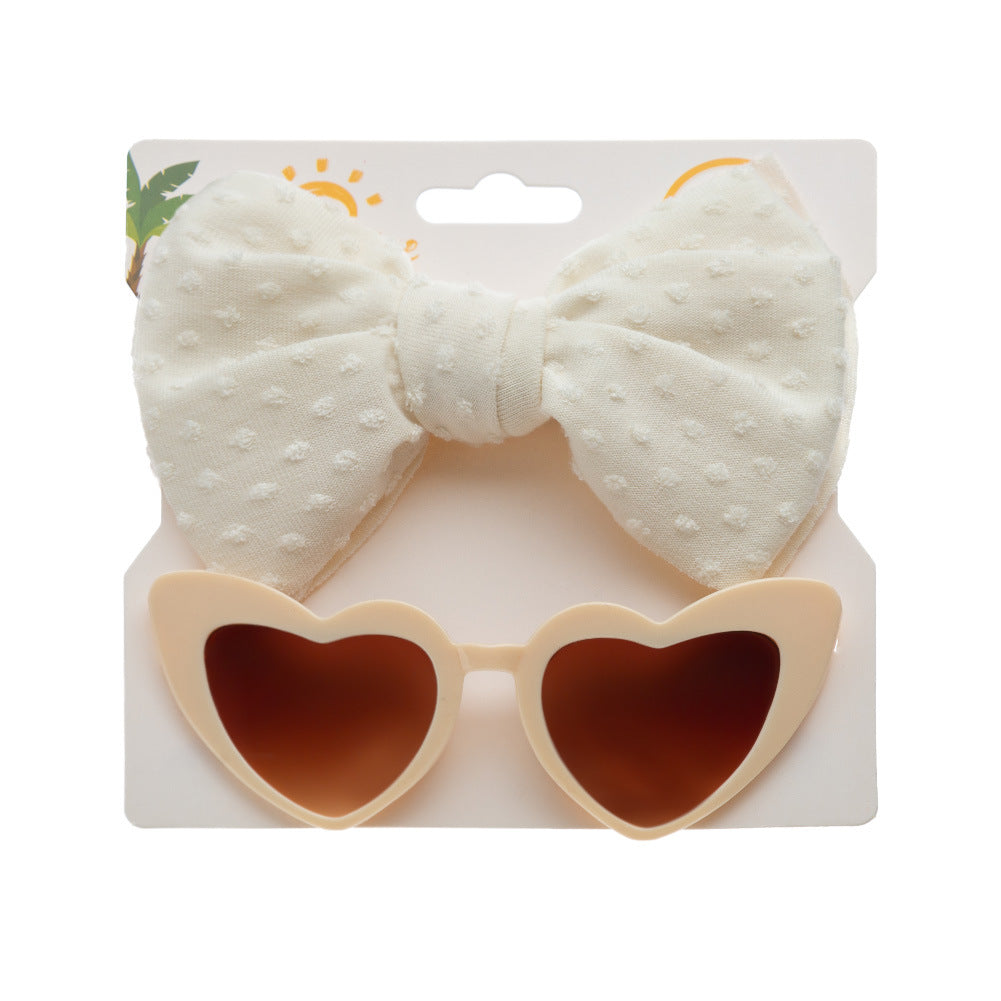 Wholesale Kids Heart Sunglasses Fabric Headband Set