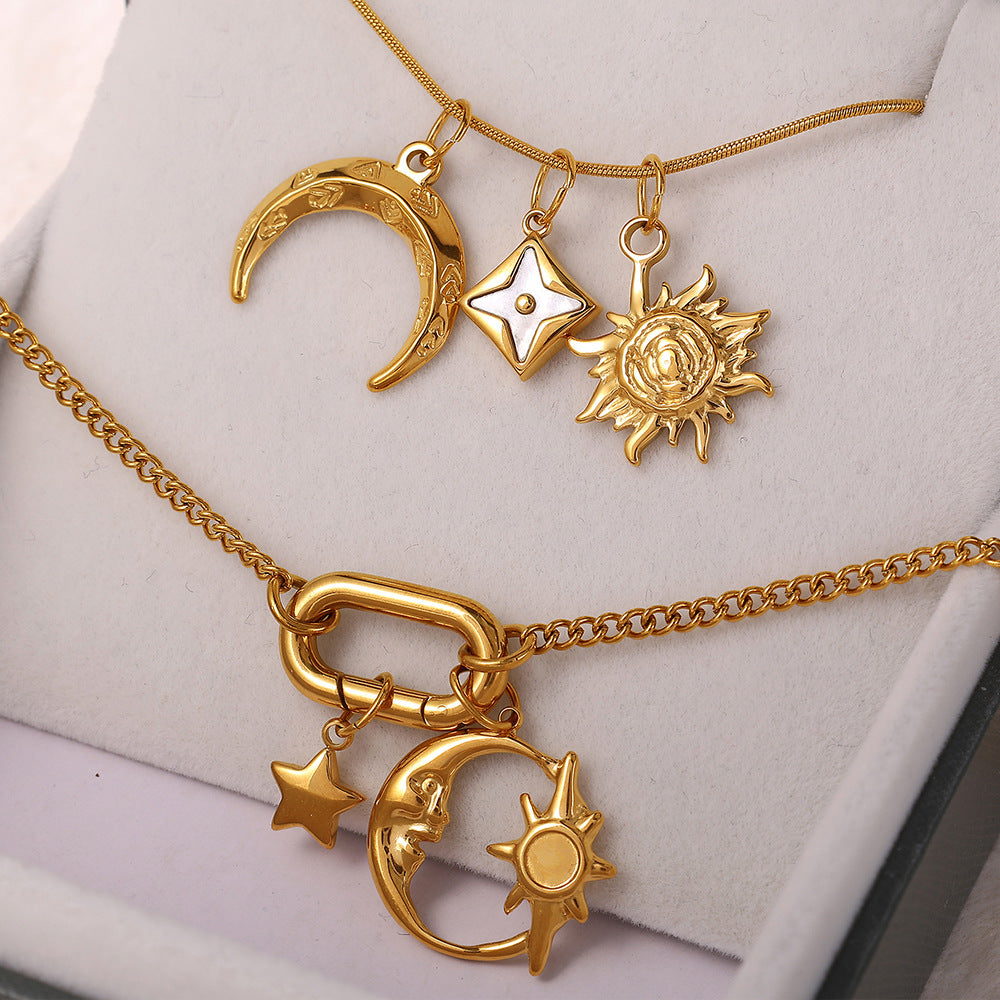 Wholesale Stainless steel 18K gold-plated sun and moon pendant necklace