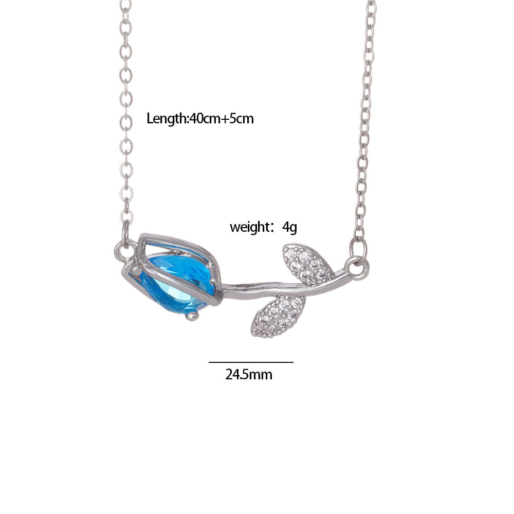 Wholesale Colorful Tulip Flower Diamond Necklace