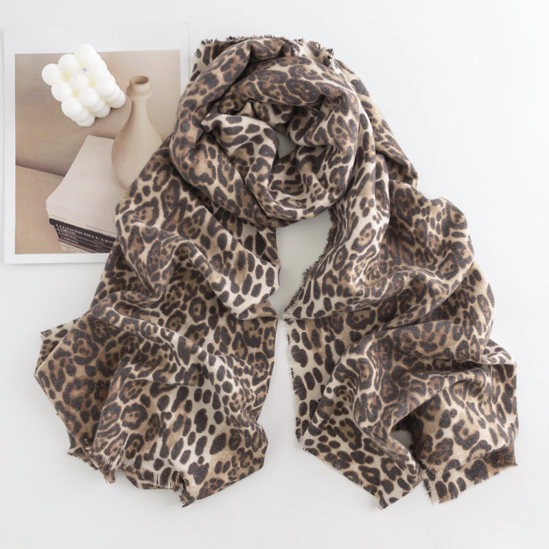 Wholesale 2023 Imitation Cashmere Autumn and Winter Leopard Print Short Fringed Leopard Print Scarf