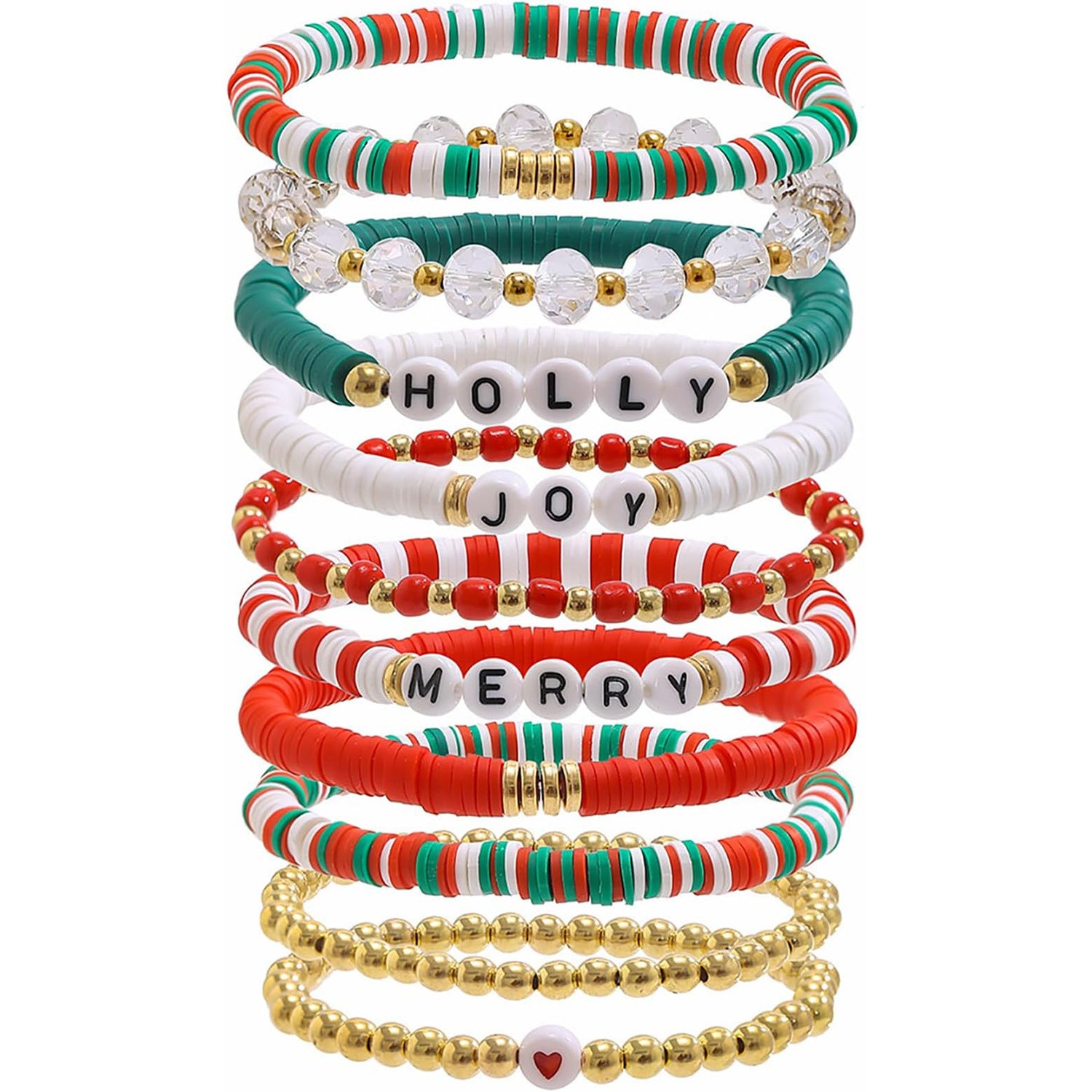 Wholesale 10pcs Red and Green Christmas Theme Clay Beam Bracelet