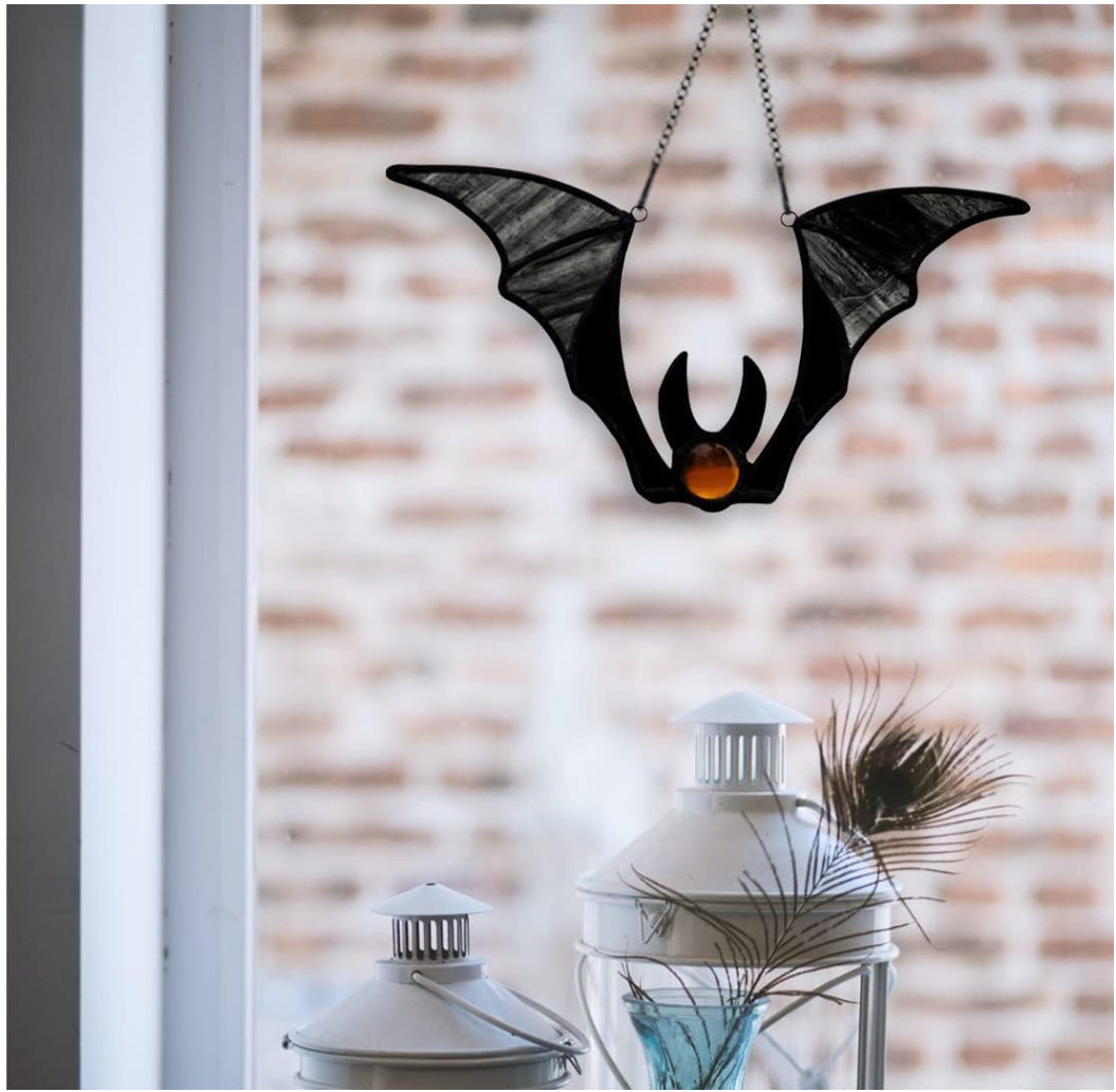 Wholesale Halloween Vampire Bat Stained Glass Window Hanging Ornament Decoration