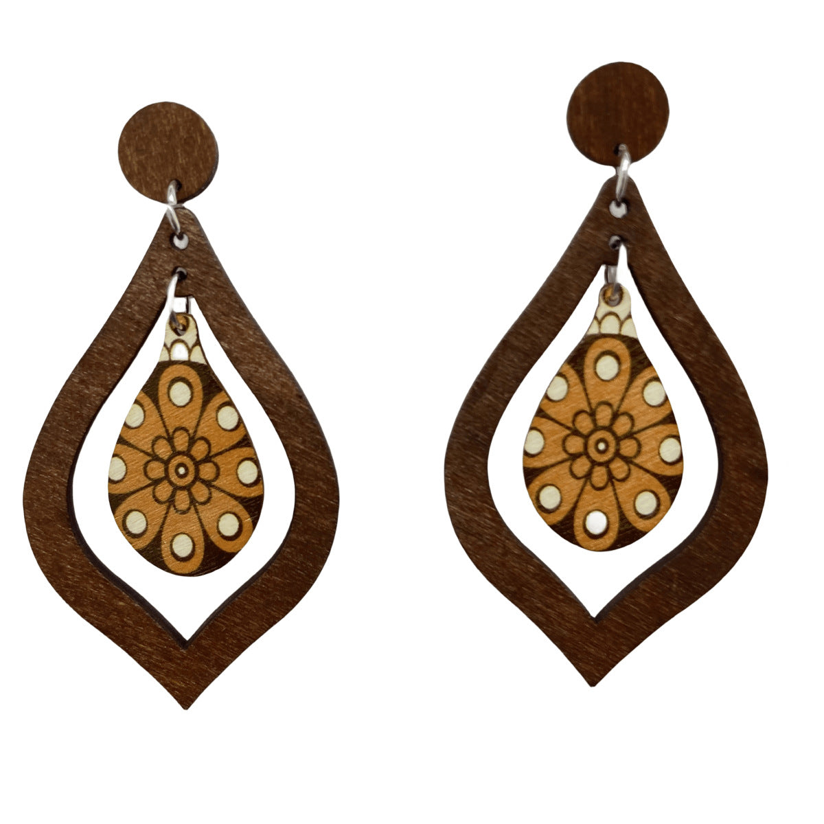 Wholesale Wooden Water Drop Vintage Wooden Earrings