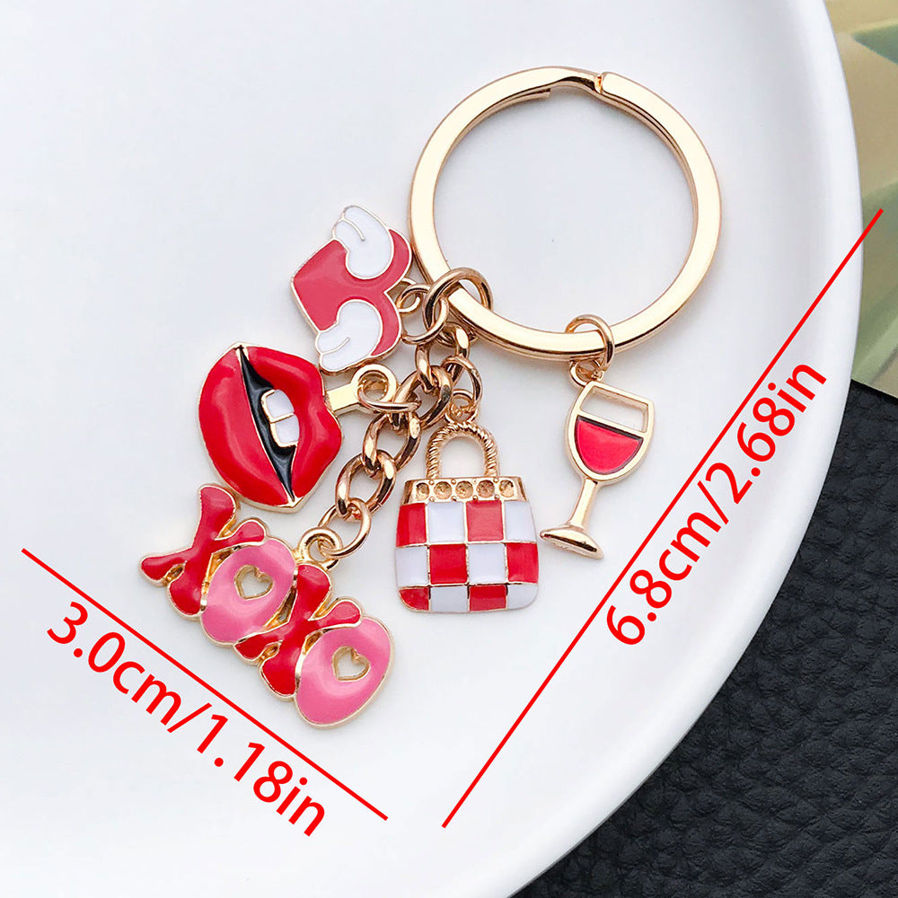 Wholesale Red LOVE Red Lips Love Bag Metal Keychain