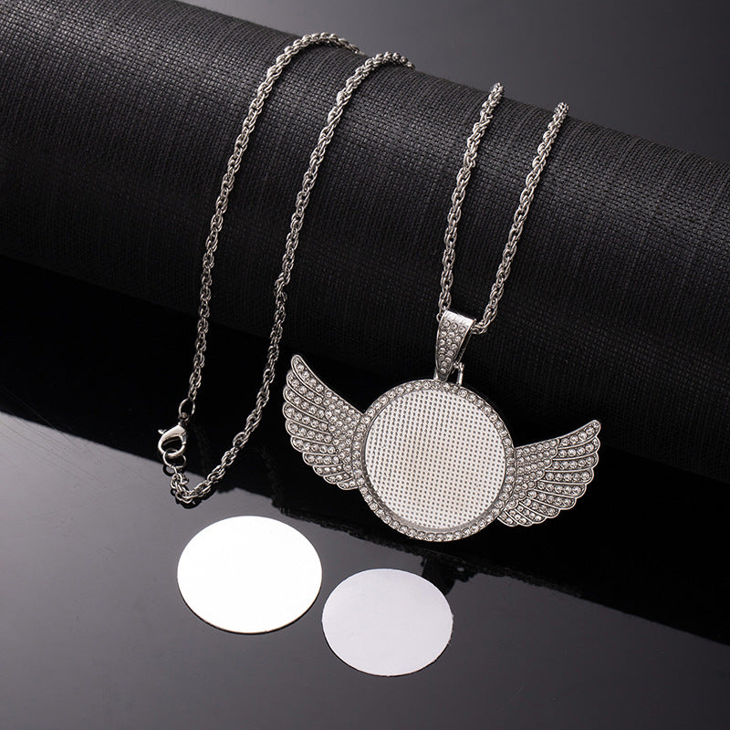 Wholesale Sublimation necklace angel wings necklace heart full diamond clavicle necklace