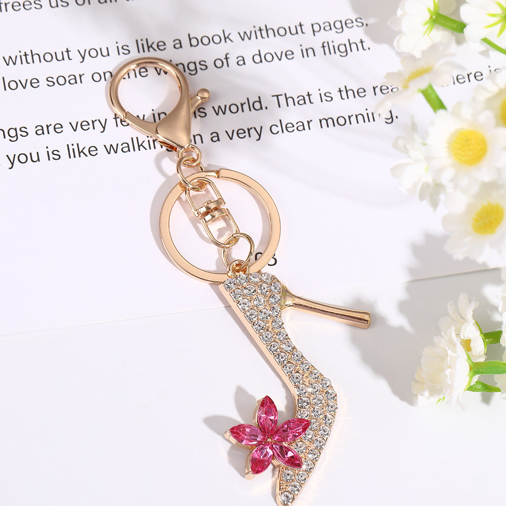Wholesale High heels cartoon diamond studded Metal Keychain