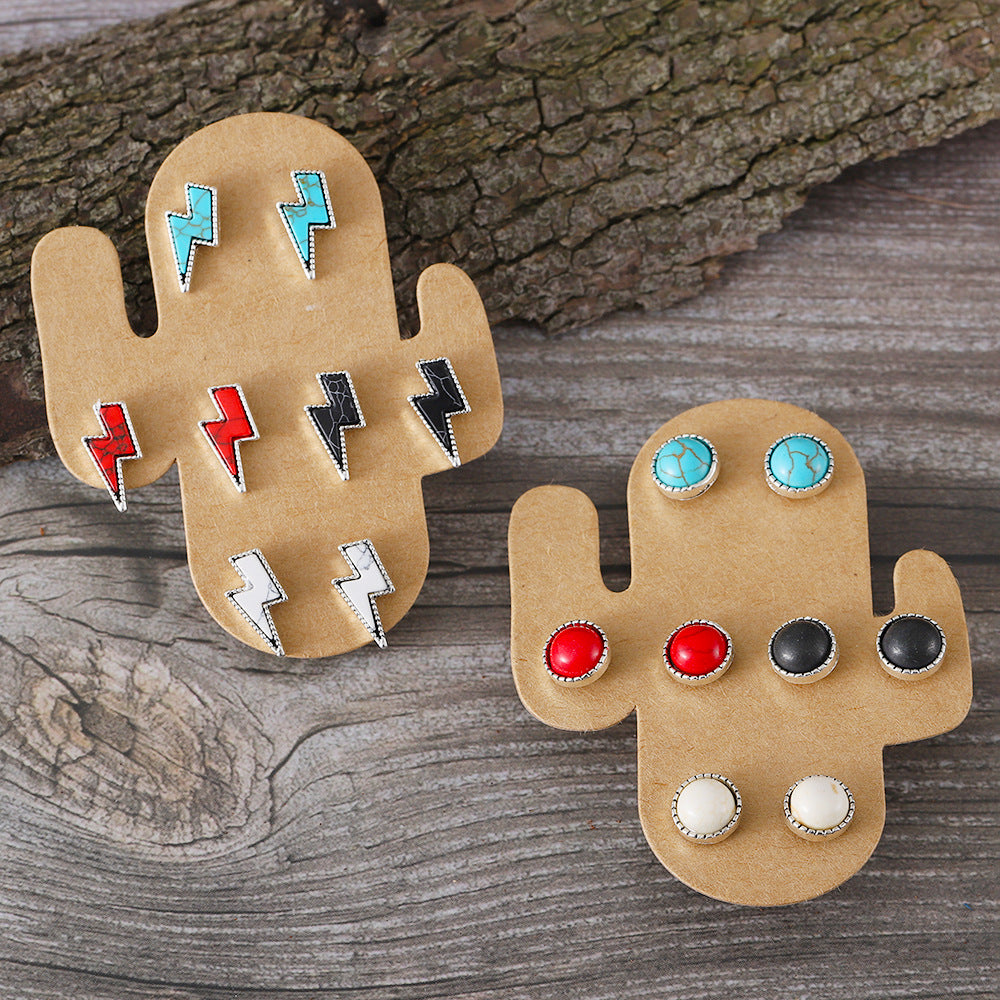 Wholesale Western Bohemian Lightning Round Turquoise Earring Set
