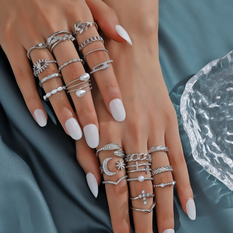Wholesale Diamond Eye Cross Leaf Hollow Multi-Joint Ring Set