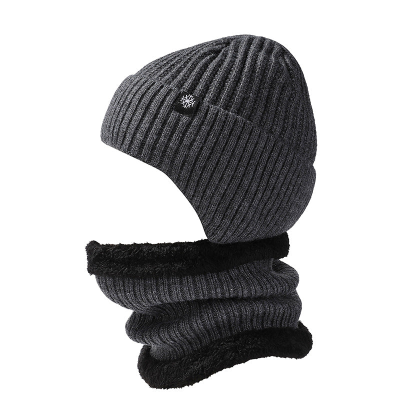 Wholesale Solid Color Warm Hat and Scarf Suit Thickened Wool Pullover Hat Autumn and Winter Men's Knitted Hat