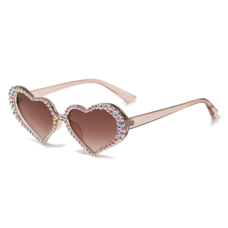 Wholesale Heart Diamond Cat's Eye Peach Heart Women's UV Protection Handmade Diamond Sunglasses