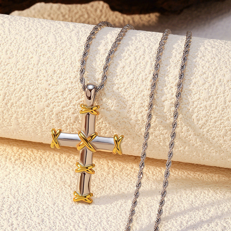 Wholesale Titanium Steel Cool Style Versatile Cross Necklace