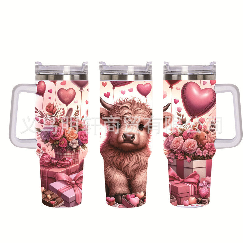 Wholesale Tumbler 40OZ Bull Head 3D Sunflower Car Cup Stainless Steel Straw Tumbler Ice Cup