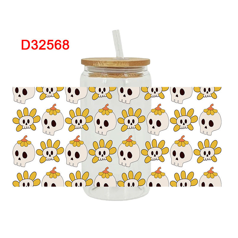 Wholesale Colorful Skull Finger Body  16oz Cup UV DTF Wraps