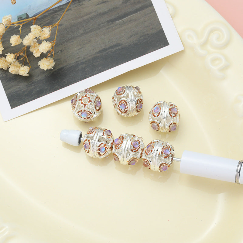 Wholesale 10pcs Alloy Hollow Love Cat's Eye Straight Hole Beads