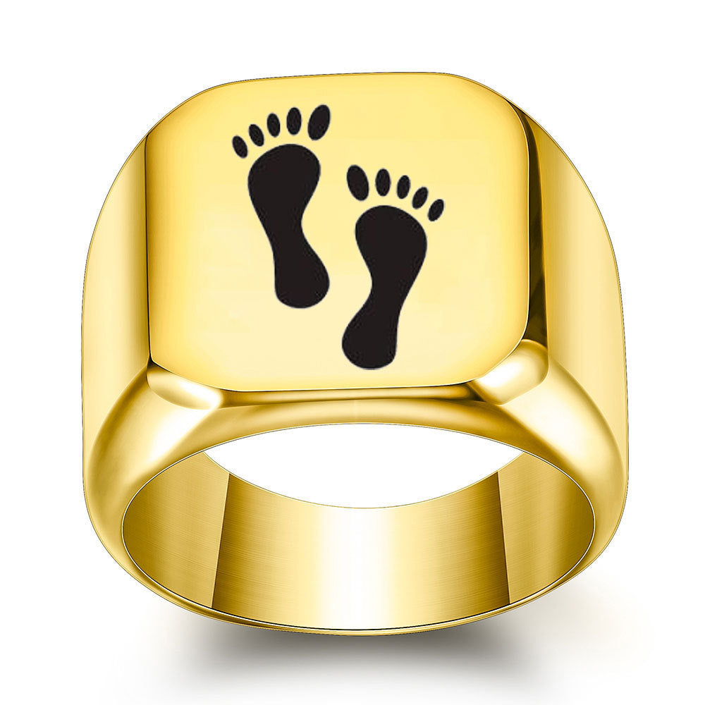 Wholesale Fashionable and simple Mother's Day gift mother and child footprints titanium steel ring