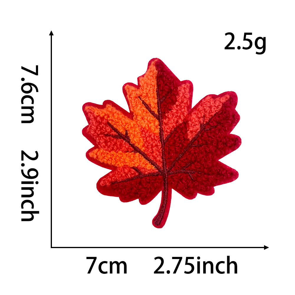 Wholesale Autumn Maple Leaf 7Cm Chenille Towel Embroidered Patch Iron On Applique For Shoes Hats DIY Fashion Accessory
