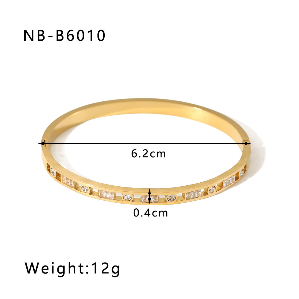 Wholesale Zircon Roman Numeral Diamond Five-pointed Star Stainless Steel Gold Plated Bracelet