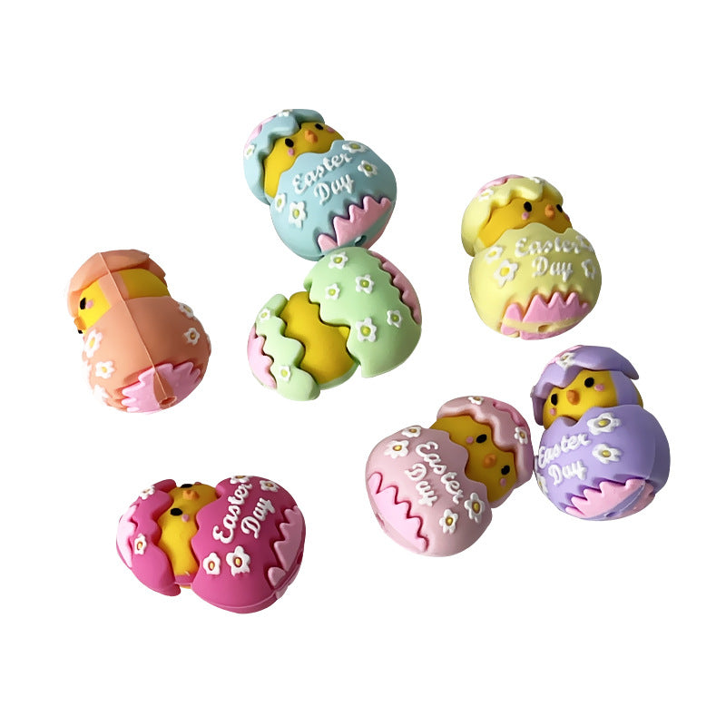 Wholesale 10pcs 3D DIY Eggshell Doll Easter Cartoon Pendant Silicone Focus Beads