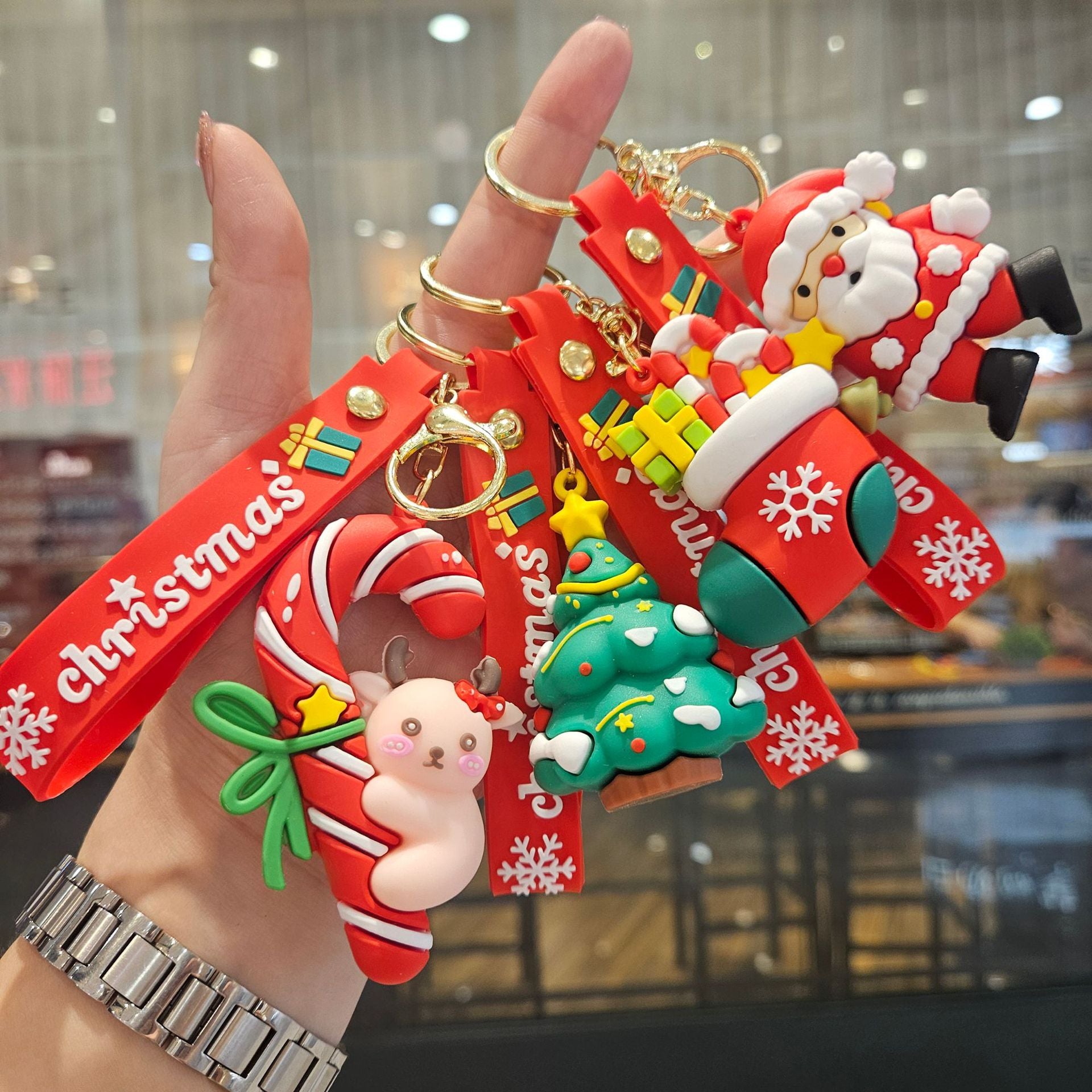 Wholesale Santa Claus crutches reindeer Christmas tree Cute Keychain