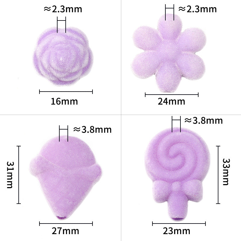 Wholesale 50pcs Plush Ice Cream Lollipop Acrylic Flower Straight Hole DIY Beads