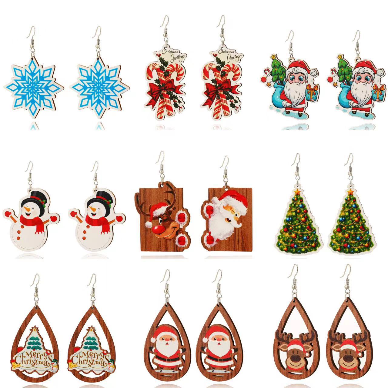 Wholesale Christmas Snowflake Santa Claus Wooden Earrings
