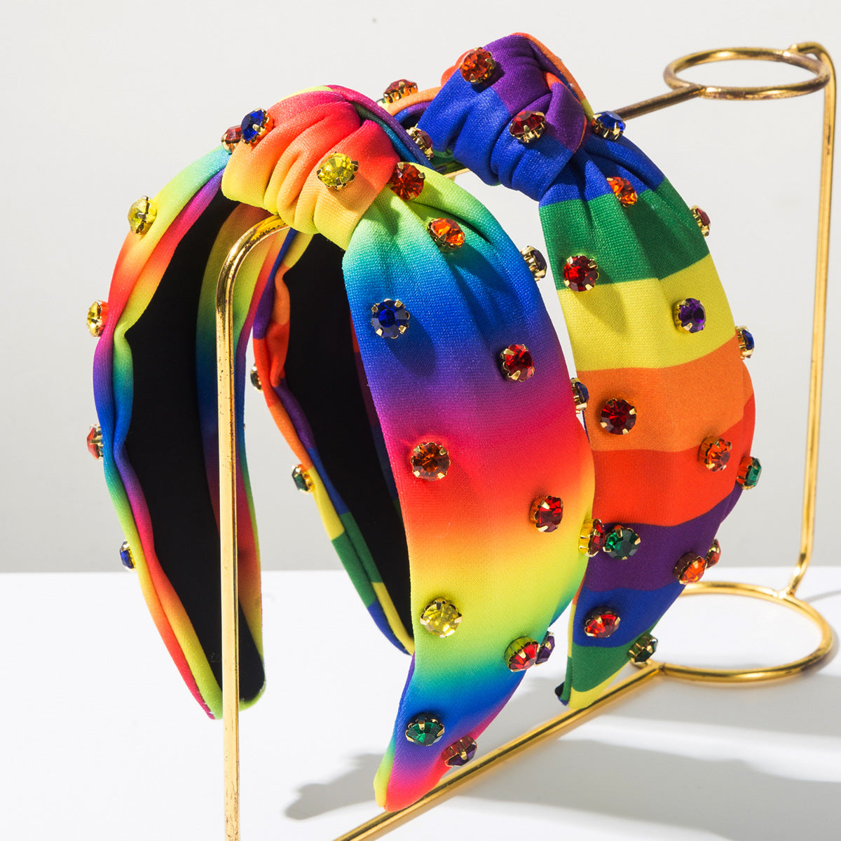 Wholesale New Fabric Knot Hair Hoop with Diamond Rainbow Stripe Headband Simple All-match Going-out Wear Hair Accessories