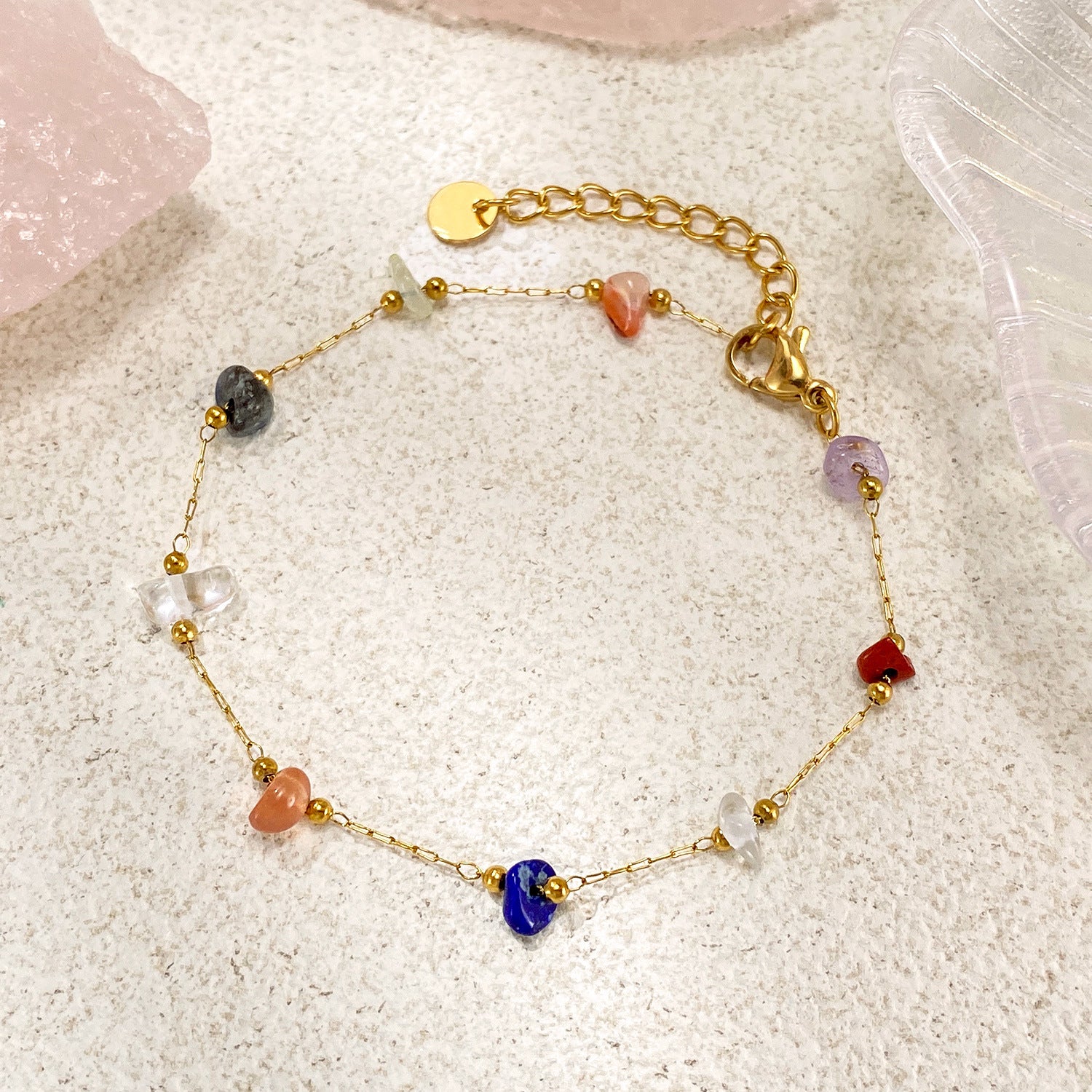 Wholesale Colorful natural stone titanium steel gold bracelet