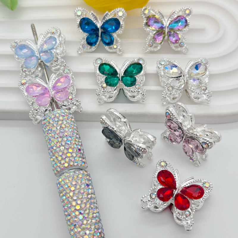 Wholesale 20pcs Heavy-duty alloy diamond double-sided crystal butterfly straight hole 3D Crystal Beads