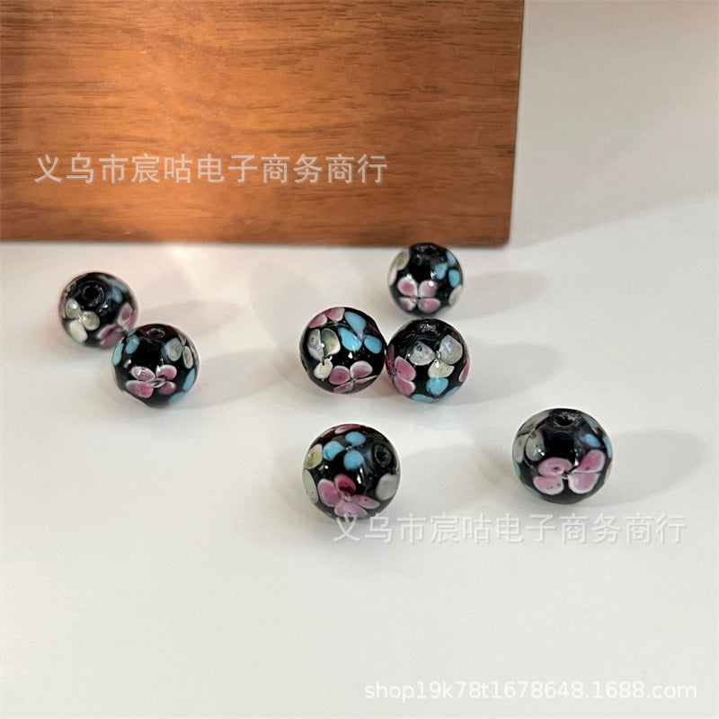 Wholesale 10pcs Glass flower plated and colored through-hole round Beads