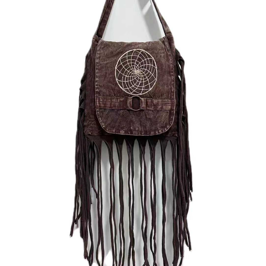 Wholesale Hippie Wasteland Style Bohemian Ethnic Style Niche Tassel Crossbody Shoulder Bag