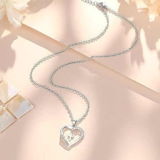 Wholesale Heart-shaped cross MOM clavicle necklace