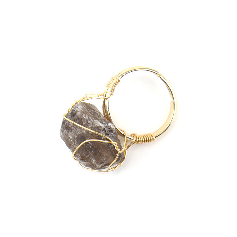 Wholesale The New Statement Hand-wound Rough Stone Agate Ring Is Adjustable