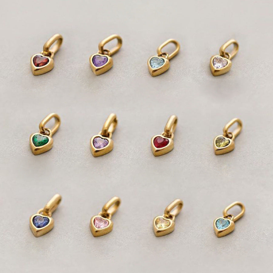 Wholesale Titanium Steel 18K Gold Plated Birthstone Pendant Necklace Rectangular Multicolor Zircon Collarbone Chain Boutique Resale Jewelry Accessory