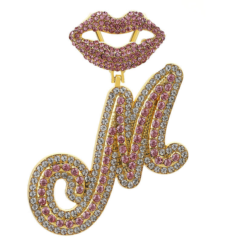 Wholesale Full Diamond Lips 26 Letters Pendant Necklace