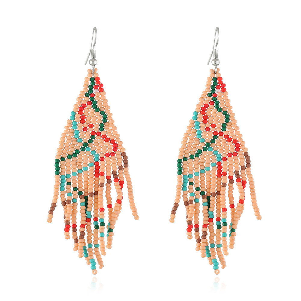 Wholesale Christmas Tassel Hand Knitted Christmas Tree Santa Claus Rice Bead Earrings