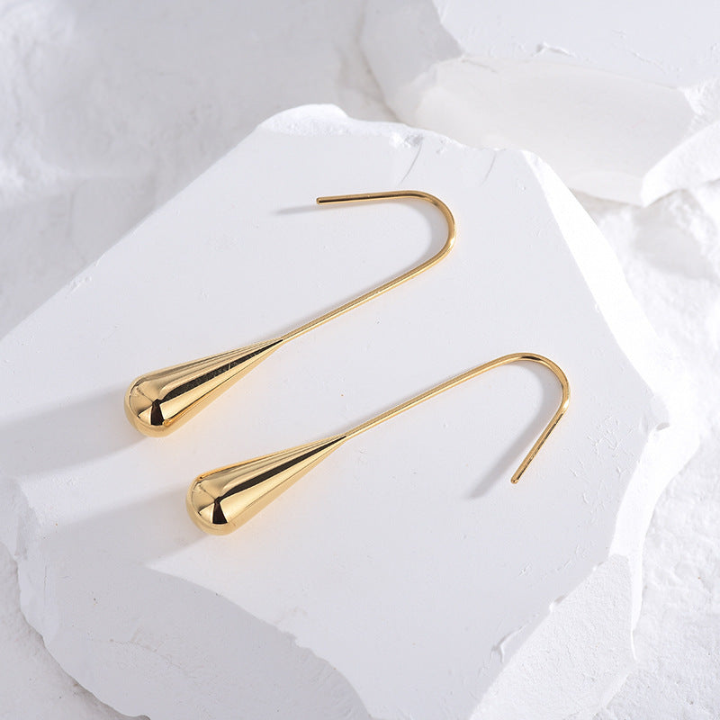 Wholesale Titanium steel stud earrings with gold-plated teardrop round beads