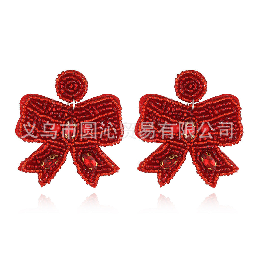 Wholesale Christmas Rice Beads Handmade Christmas Tree Old Man Snowflake Felt Earrings