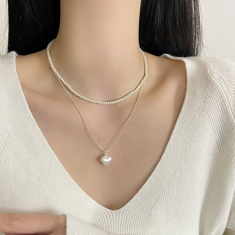 Wholesale Japanese and Korean Silver Brushed Heart Design Necklace Women' s