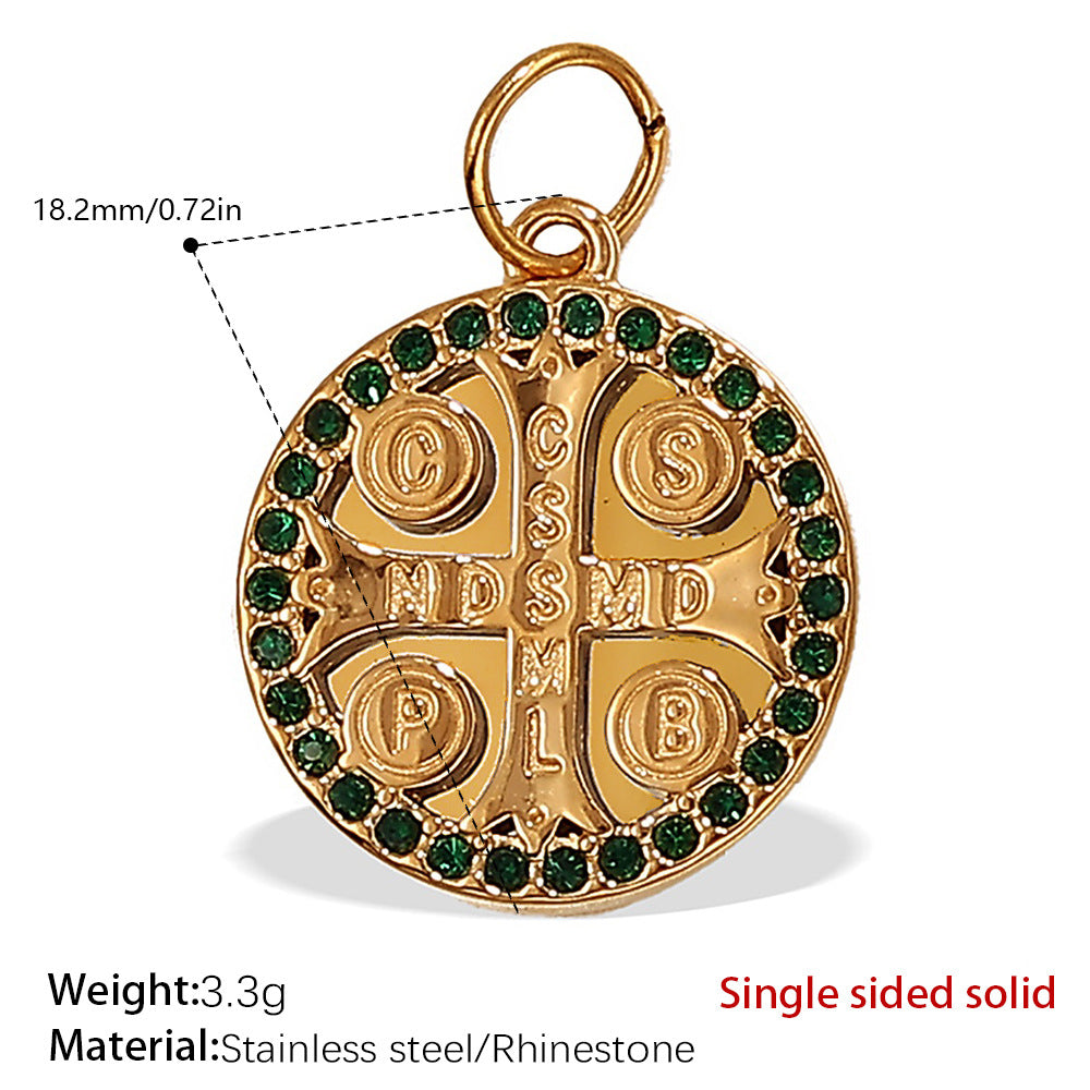 Wholesale Zircon Inlaid Starfish Round Stainless Steel Necklace Pendant