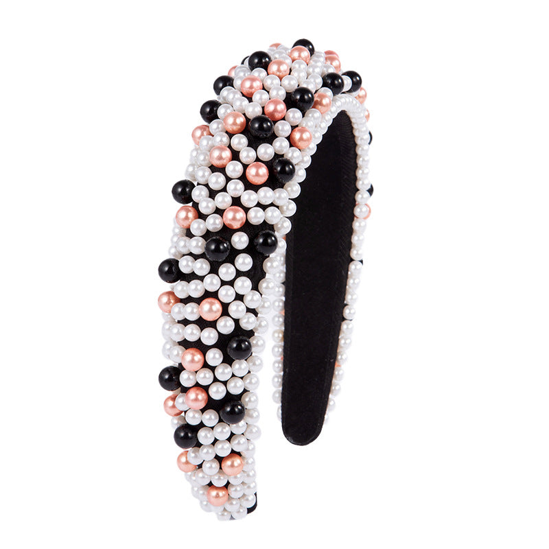Wholesale Heavy Industry Headband Baroque Sponge Pearl Wide Brim Headband