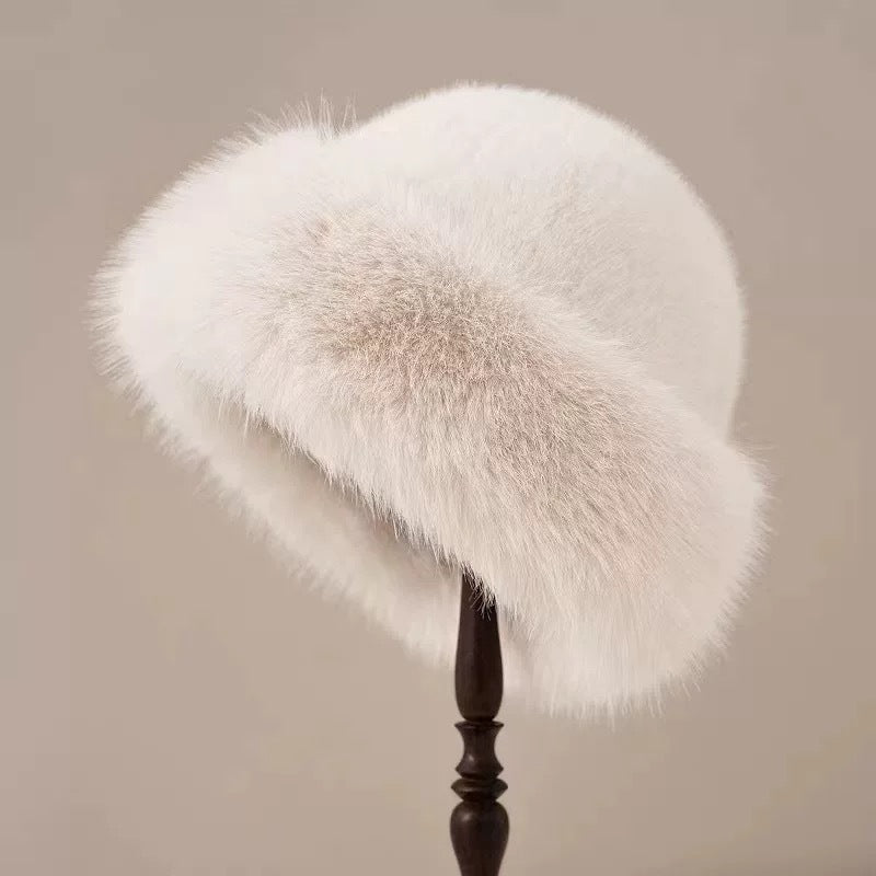 Wholesale Fur Mink Fluffy Lady with A Plush Hat Around Her Head
